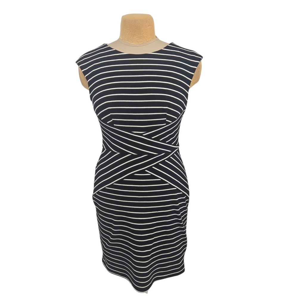 Donna Ricco Sheath Dress Women‎ Size 8 Striped Sleeveless Knee Length Career